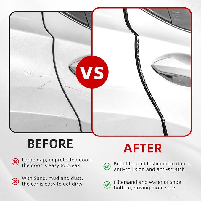 SINGARO 33Ft (10M) Car Door Edge Guard, No Glue Car Door Entry Guard Protective Strip, Rubber Edge Trim Car Door Protector, Applicable to Car, Truck, SUV and ATV, Car Exterior Accessories（Black）