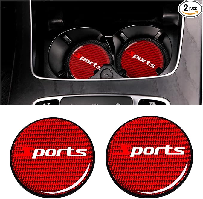 BESULEN Car Cup Holder Coaster, 2 PCS Carbon Fiber Non-Slip Embedded Coasters, Universal 2.75 Inch Cup Holder Insert Coaster Pad, Sports Racing Durable Drink Mat, Car Interior Accessories