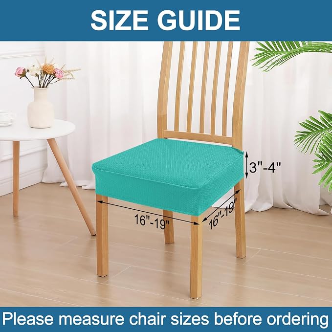 Smiry Waterproof Seat Covers for Dining Room Chairs Set of 4, Stretch Jacquard Removable Washable Chair Seat Slipcovers Protector, No Rear Covers, Teal