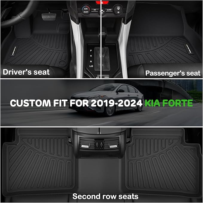 Floor Mats for 2019 2020 2021 2022 2023 2024 Kia Forte Upgrade Trunk Mat All Weather Floor Liners TPE Rubber Cargo Liner Fit for 2024 Kia Forte Anti-Slip Full Set Automobile Mats Accessories