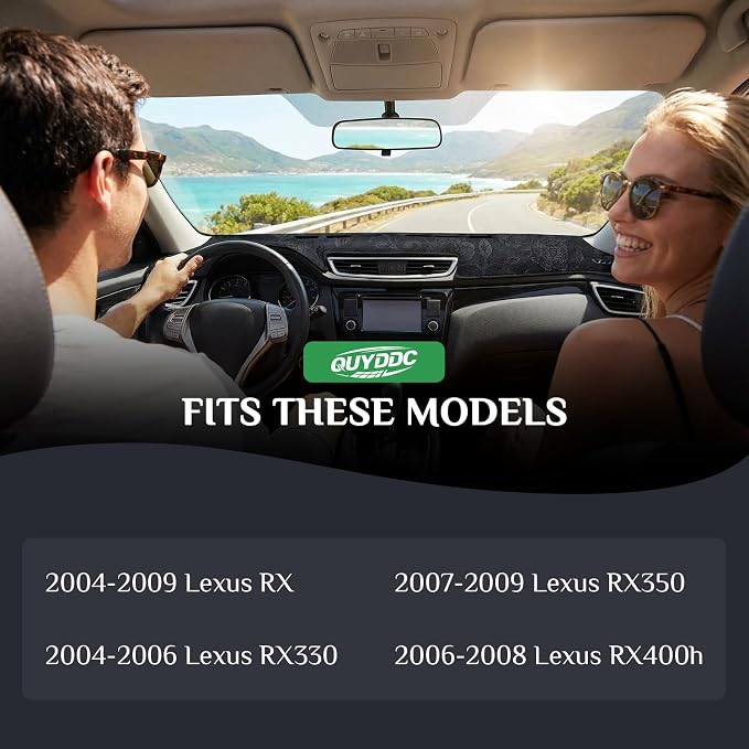 Dash Cover, Anti-Glare, Sun Protection, Dustproof, UV-Proof, Dashboard Covers, Interior Car Accessorie Fit for 2004-2009 Le-xus RX330, Black Patterned Flannel