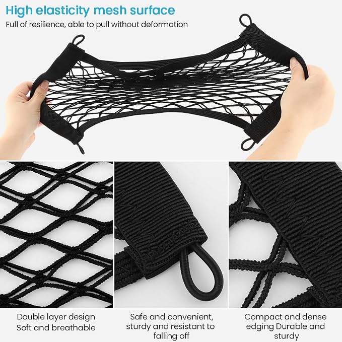 2 Pack Elastic Small Cargo Net Pocket with Hooks,Cargo Netting Bungee,Boat Storage,Trunk Net Organizer for Car,Truck Netting for Cargo(18.9x13.78 inches)