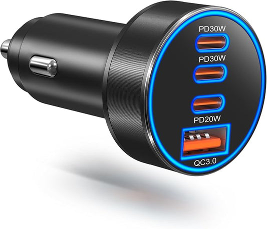 Car Charger USB C, 98W Multiport Fast Car Phone Cigarette Lighter USB Charger 12-24V USB Outlet Car Adapter Plug for iPhone 17/16/15 Pro Max,Galaxy S26/S25/S24 Ultra,Tablet, Android(Black)