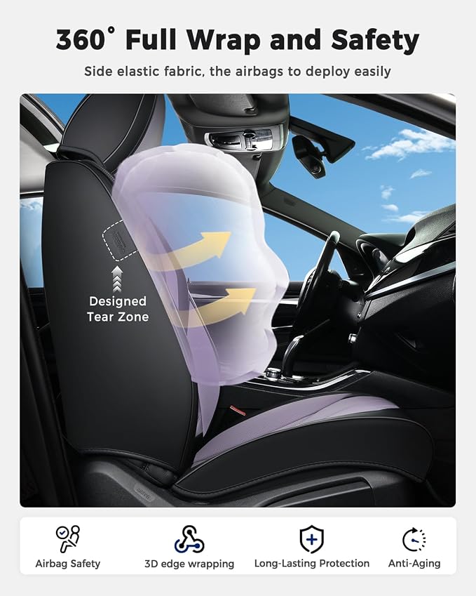 Huidasource Black&Purple Car Seat Covers, Universal Fit for Cars SUVs Truck | Full Coverage Leather Seat Cover, Airbag, Cupholder Compatible, Seat Function Retain, Easy Install with Velcro