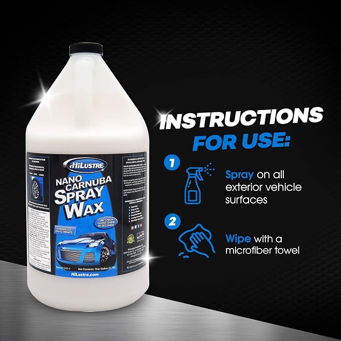 Nano Carnauba Spray Wax, Instant Shine Car Wax to Seal & Maintain Paint UV-Blocking, Hydrophobic Car Detailer Wax, Streak-Free and Safe for All Surfaces, Piña Colada Scent, 1 Gallon
