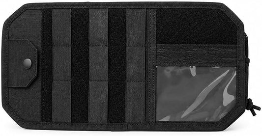 GOOGO Car Sun Visor Organizer, Black Nylon MOLLE Panel | black nylon pouch with a MOLLE panel, strap-on organizer format, for cards, pens, small tools, and flat accessories