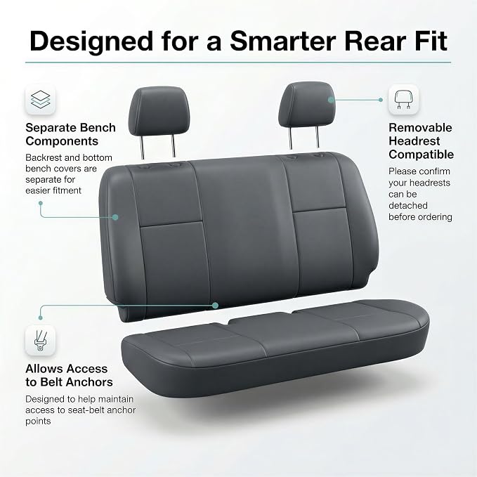 FH Group Car Seat Covers Classic PU Leather Split Bench Car Seat Cover – Universal Fit for Cars Trucks & SUVs (Solid Gray)