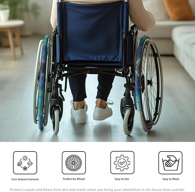 Wheelchair Wheel Covers Galaxy Pattern 2 PCS Wheelchair Tyre Covers Neoprene Wheel Cover for Transport Wheelchair Wheels