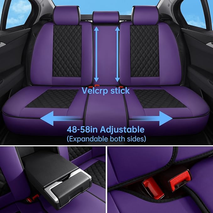 Car Seat Covers Full Set,5 Seat Leather Seat Covers for Cars,Front Seats and Back Seat Cover,Waterproof Car Seats Cushion Protectors,Universal Fit for Most Cars SUV Trucks (Purple Black,Full Set)