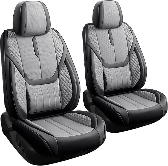 Universal Car Seat Covers for SUVs Sedans Trucks BlackGrey | universal fit, faux leather, waterproof, breathable, stain/scratch resistant, airbag compatible, anti-slip, easy install