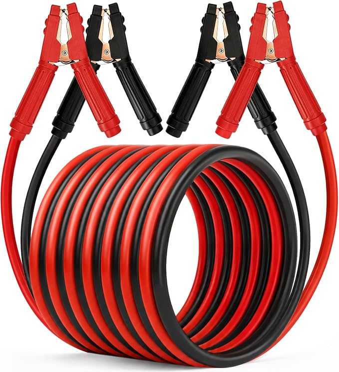 FIERYRED 1 Gauge 25 FT Quick Connect Jumper Cables, 1000A Heavy Duty Booster Cables with Travel Bag，Battery Jumper Cable for Truck, Diesel Trucks, SUV and Car