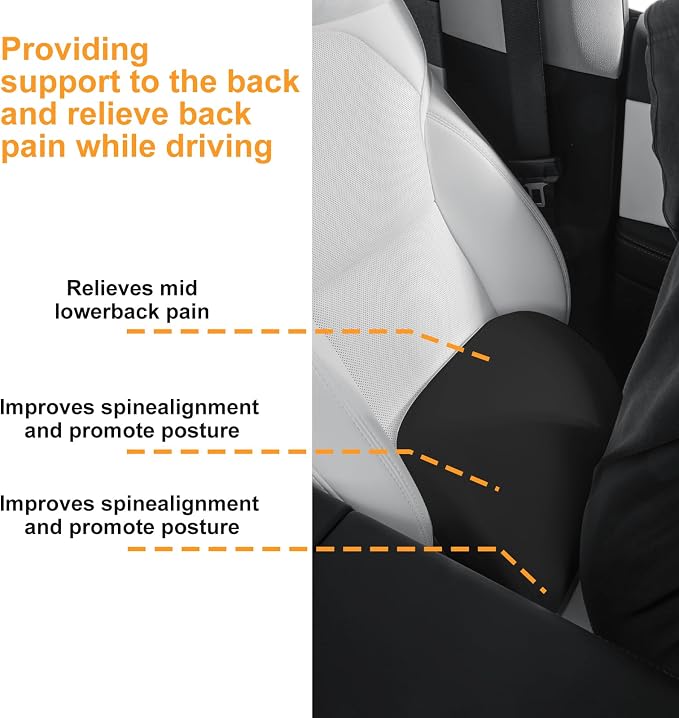 Memory Foam Lumbar Support Pillow for Tesla Black 1pc | For model Y / 3 / S / X / Lower Back Support for Car Improved Posture Backrest Mid / Lower Back Support Cushion for Car Seat