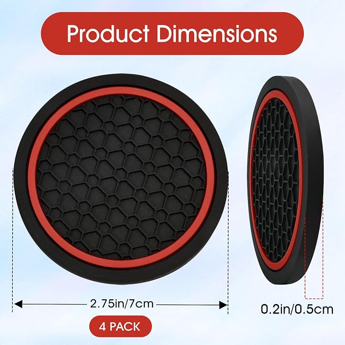 Car Cup Holder Coasters, 4PCS, 2.75 Inch | Dustproof, Non-Slip Insert, Automotive Interior Accessories Mat, Universal for Vehicles, Trucks, RVs