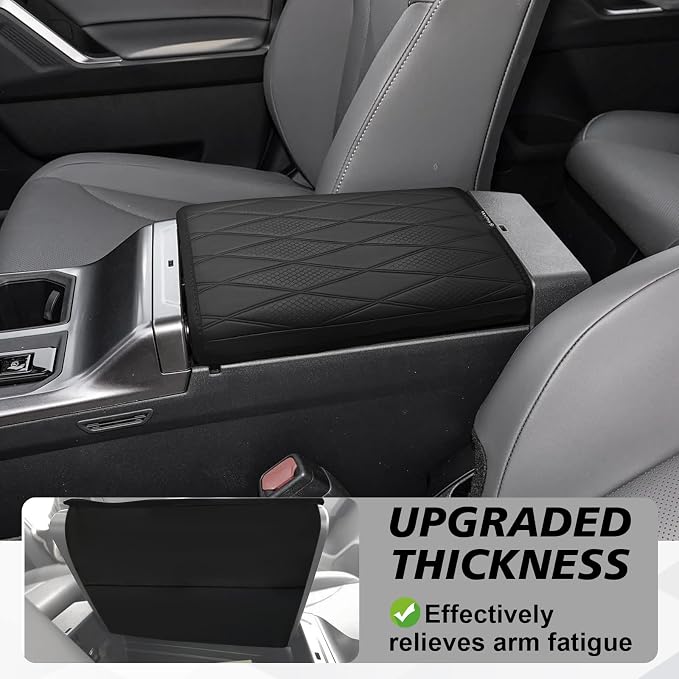 Muslogy Center Console Armrest Cover Compatible with 2026 Toyota RAV4 Accessories Comfort Armrest Pad Arm Rest Cushion Vegan Leather Protector Regular Thick(V2 Diamond Pattern)