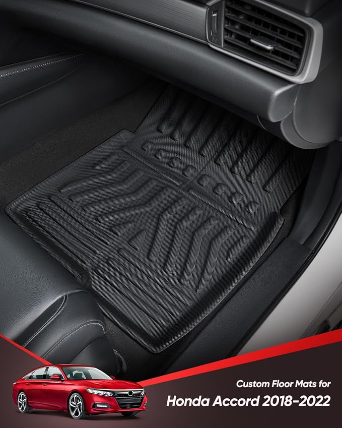Floor Mats for Honda Accord 2022 2021 2020 2019 2018 Car Accessories 5 Seat | Sedan 10th Gen Gas & Hybrid Model Custom Fit All-Weather XPE Rubber Liners Front Rear Carpet Rug 3PCS Black Summer Bench Trip