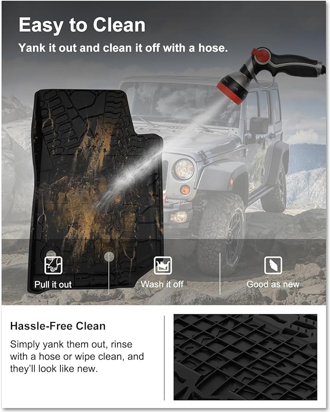 Kiwi Master Floor Mats for 2014-2018 Jeep Wrangler JK 4-Door | OEM Replacement 82213860, Custom Fit All Weather Car Mats, Heavy Duty TPE Floor Liners, Front & Rear 2 Row Set, Black