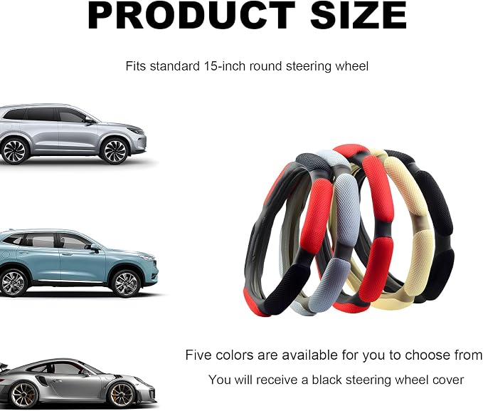 Car Steering Wheel Cover, 15" Breathable Ice Silk Auto Wheel Protector with Comfortable Grip, Anti-Slip Slip-on Steering Wheel Wrap Soft Hand Pad Cushion for Women Men (Black)