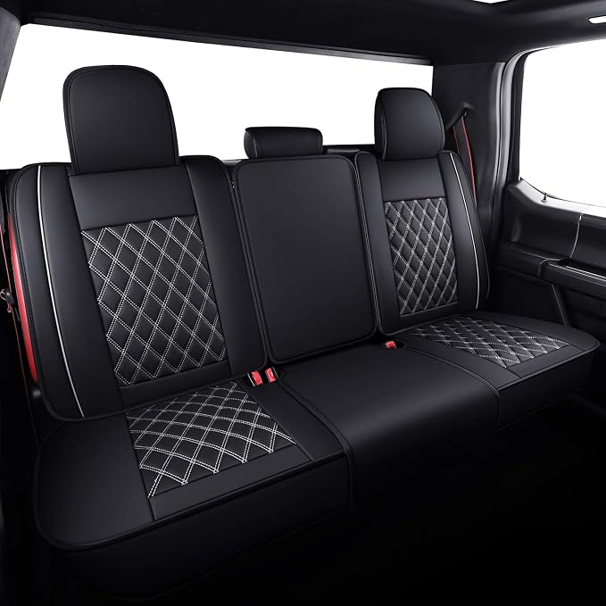 Aierxuan Full Set Car Seat Covers Custom Fit 2009-2026 Ford F150 Crew Cab, 2017-2026 F250 F350 F450 Super Duty Pick-up Truck, Automotive Vehicle Cushion Cover with Waterproof Leather (Black and White)