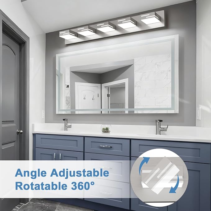 LED Modern Bathroom Vanity Light Fixtures, Dimmable Brushed Nickel Vanity Lights for Bathroom Lighting Fixtures Over Mirror, with 360° Rotatable Acrylic Heads 5-Light 36-inch (Cool White 6000K)