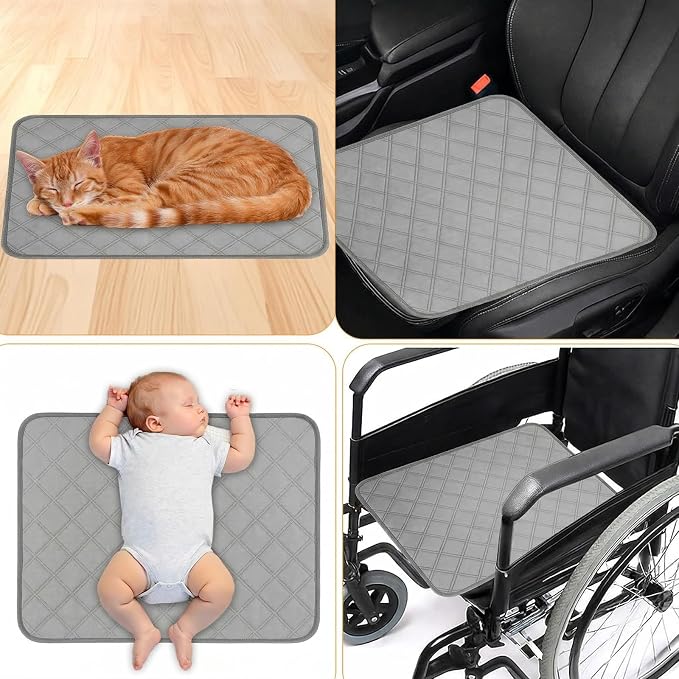 Dimeho 4 PCS Waterproof Chair Pads Reusable Seat Protector Pads Grey Washable Seat Cover Non-Slip Absorbent Pee Cover for Incontinence Bed Wheelchair Adults Kids 23.6" x 17.7"