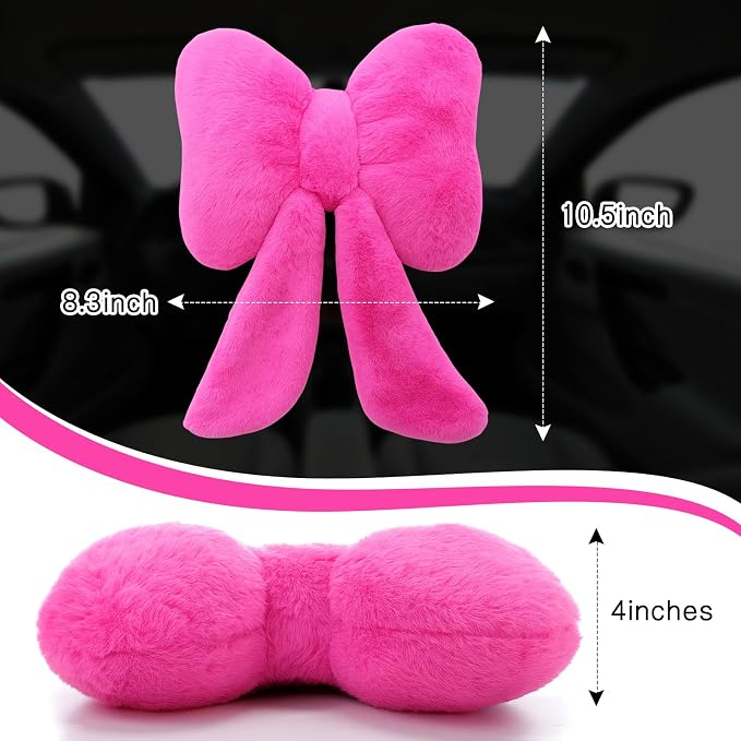 Macarrie 2 Pcs Rose Red Car Neck Pillow Plush Butterfly Bow Car Headrest Pillow Comfortable Seat Neck Support Cute Head Rest Accessories for Driving Travel Driver Chair Girl Interior Decor(Solid)