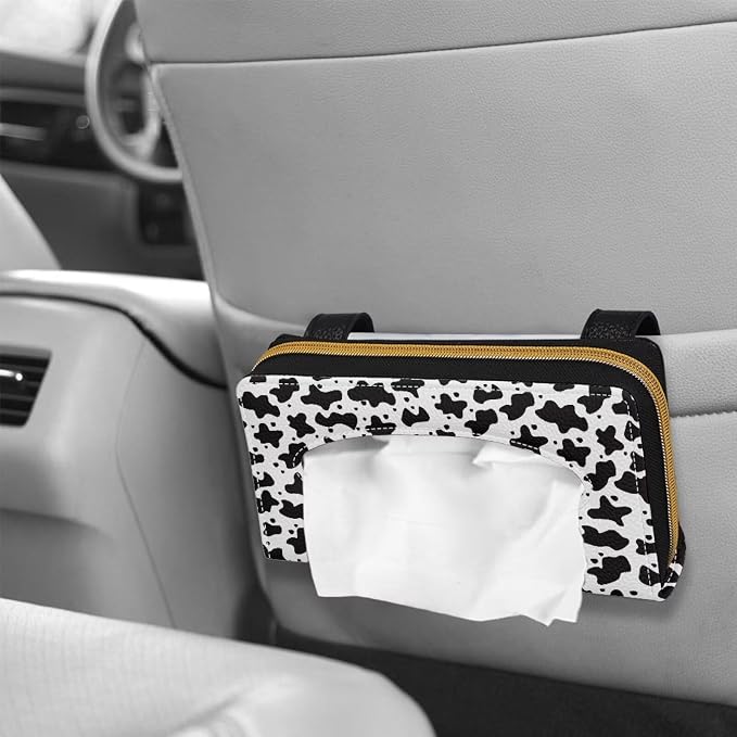 Cow Pattern Automotive Sun Visor Napkin Holder Leather Napkin Holder for Car Universal Sun Visor Tissue Holder Fits Most Cars