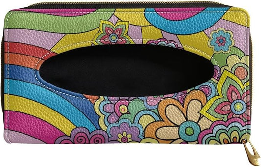 Hippie Flower Print Car Visor Tissue Holder Hippie Flower Print Napkin Holder Tissue Box for Sun Visor & Back Seat Easy to Install
