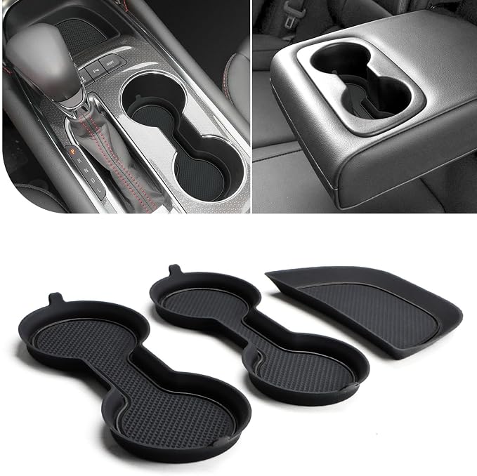 Auovo Cup Holder Inserts Coaster Compatible with Chevy Malibu Accessories 2017 2018 2019 2020 2021 2022 2023 2024 2025 Silicone Cup Mat Pad Car Interior Decoration (3-pcs kit, Black)