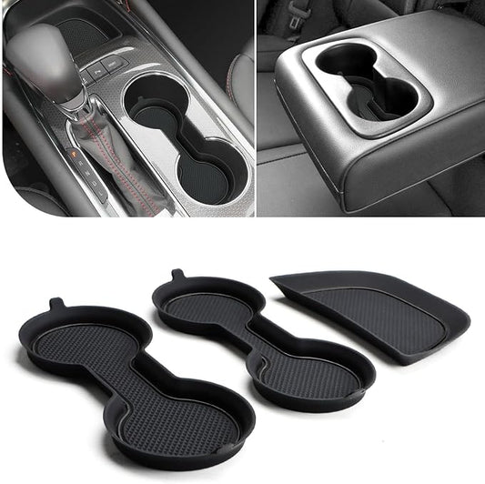 Auovo Cup Holder Inserts Coaster Compatible with Chevy Malibu Accessories 2017 2018 2019 2020 2021 2022 2023 2024 2025 Silicone Cup Mat Pad Car Interior Decoration (3-pcs kit, Black)