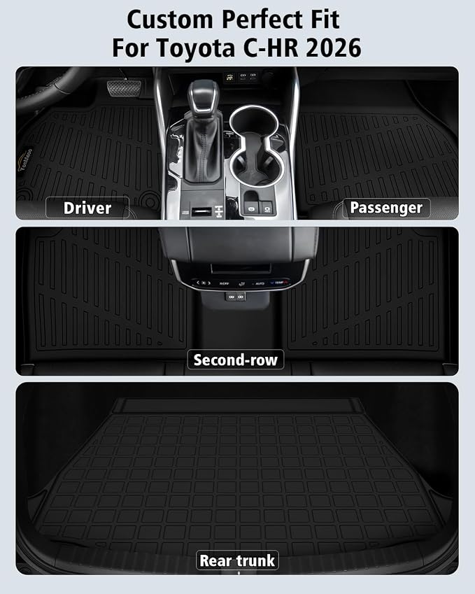 Floor Mats & Cargo Liner Custom Fit for Toyota C-HR 2026 All Weather TPE Rubber Floor Liners Full Set Automotive Mat for Toyota C-HR Accessories, Black