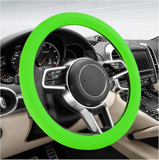 DXNQ Car Steering Wheel Cover, 13 to 14.17 inches Anti-Slip Silicone Steering Wheel Protector, Soft Flexible Shock-Absorbent Steering Wheel Protective Cover for Most Car Models (Green)