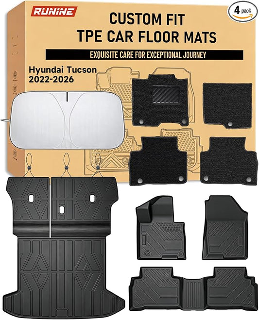Floor Mats for Hyundai Tucson 2022-2026 (Not for Hybrid & PHEV), 2-in-1 All Weather TPE Floor Liners with Removable Carpet Layer, Custom Fit Waterproof Anti-Slip Car Mats Front & Rear