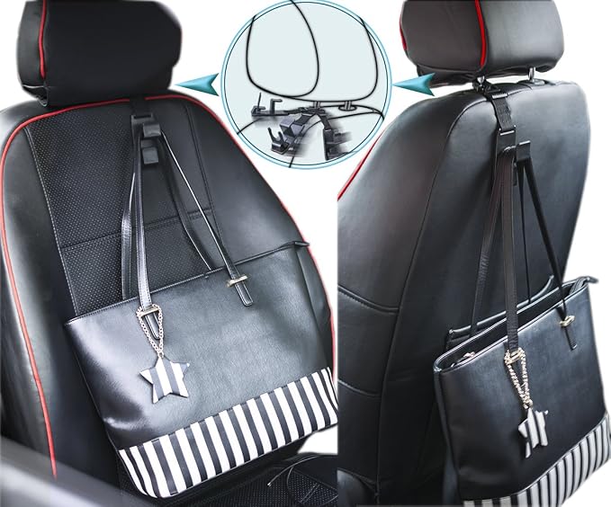 Magic Headrest Hooks for Car, Purse Hanger Headrest Hook Holder for Car Seat Organizer Behind Over the Seat Car Hooks-Hang Purse or Grocery Bags,Black,4Pack
