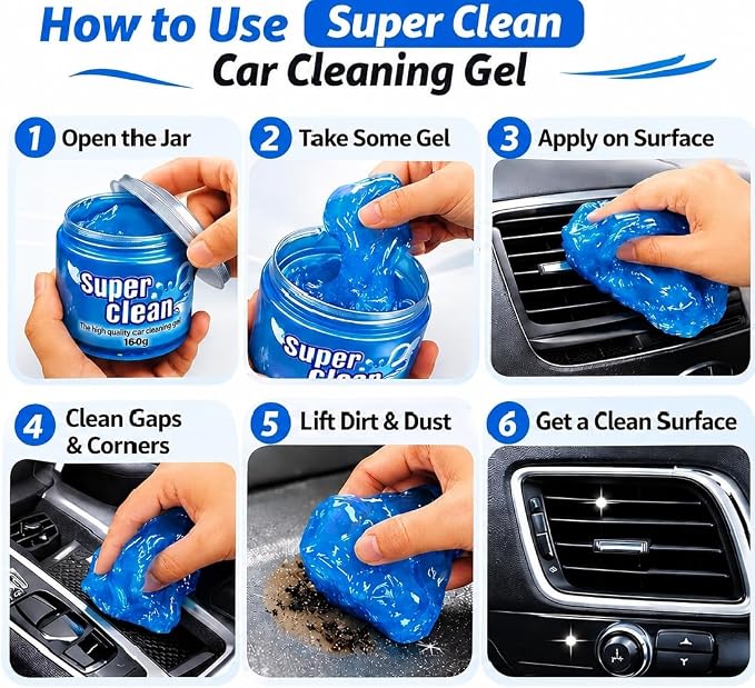 Reusable Car Cleaning Gel 3 Pack (Blue) – Universal Interior Dust Cleaner Putty for Car Air Vents, Dashboard, Cup Holders, Keyboard & Electronics, Car Detailing Slime(160g Each)