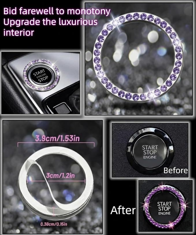 11 pcs Bling Car Accessories Set for Women,Steering Wheel Cover,Sparkly Seat Belt Covers,Daisy Vent Clips,Bling Shift Cover,Car Cup Holder Coaster,Universal Fit Most Cars (Purple Diamond)