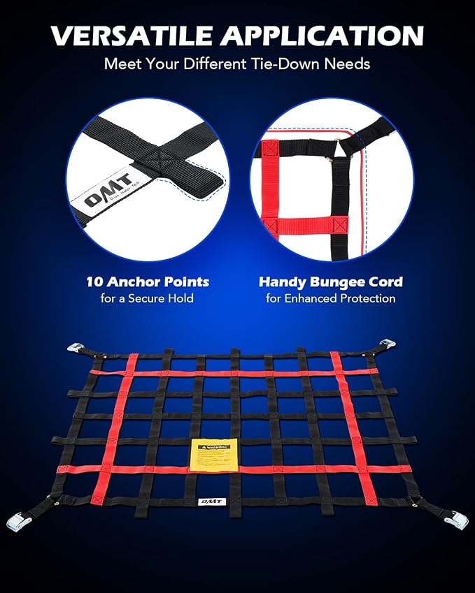OMT 3.5x4.2ft Heavy Duty Cargo Net for Truck Bed & SUV, 1100lb Load | High-Strength Webbing; Anti-Tangling Design; Adjustable Buckles; Weatherproof Polyester Build; Perfect For Odd-Sized Loads