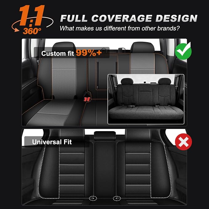 AOMSAZTO Truck Seat Covers for Chevrolet Silverado/GMC Sierra 1500 (2007-2013) 2500 3500 (2007-2014) Black+Gray Faux Leather Car Seat Covers Full Set(Rear 40/60 Split for Crew Cab)