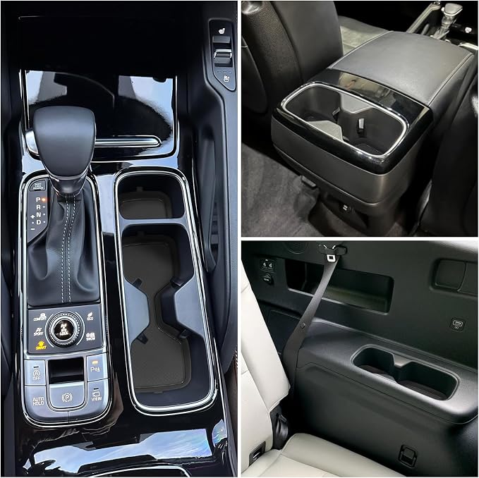 Cup Holder Coaster for Kia Telluride Accessories 2020-2022 2023 2024 2025 | 3D Silicone Cup Holder Insert Mat, Non-slip Center Console Pad, Car Interior Accessories Decoration, Black Trim, 6pcs Kit