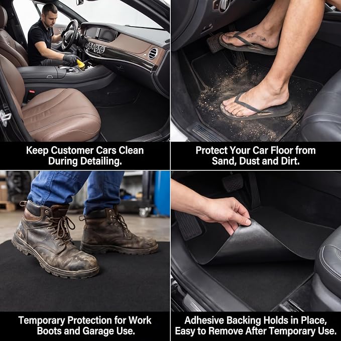 WILLBOND 10 Pcs Self Adhesive Disposable Car Floor Mats, 17"x22" Felt Auto Floor Protectors for Car Detailing & Wash, Mechanics, Rentals, Work Boots, Sand, Dust and Dirt Protection