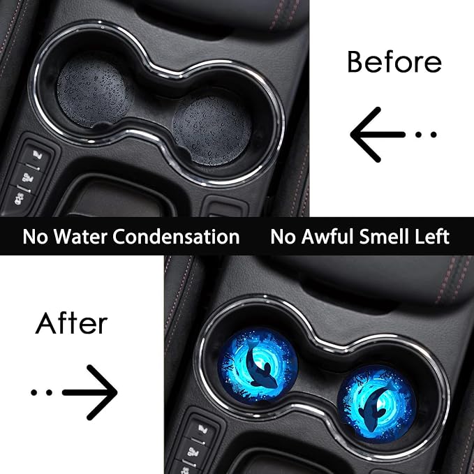 2 Pack Killer Whale Car Cup Holder Coasters Universal Neoprene Coasters | 2.75" Universal Size Anti Slip Rubber Mat, Auto Cup Holder Accessories for SUV Truck, Whale Gifts for Women Men Mom