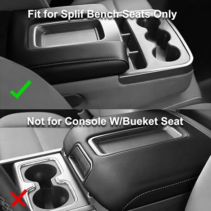 SecosAutoparts Black Leather Center Console Leather Lid Armrest Cover Replacement Gray Stitch Compatible with Chevy Silverado Compatible with GMC Sierra 2014 2015 2016 2017 2018