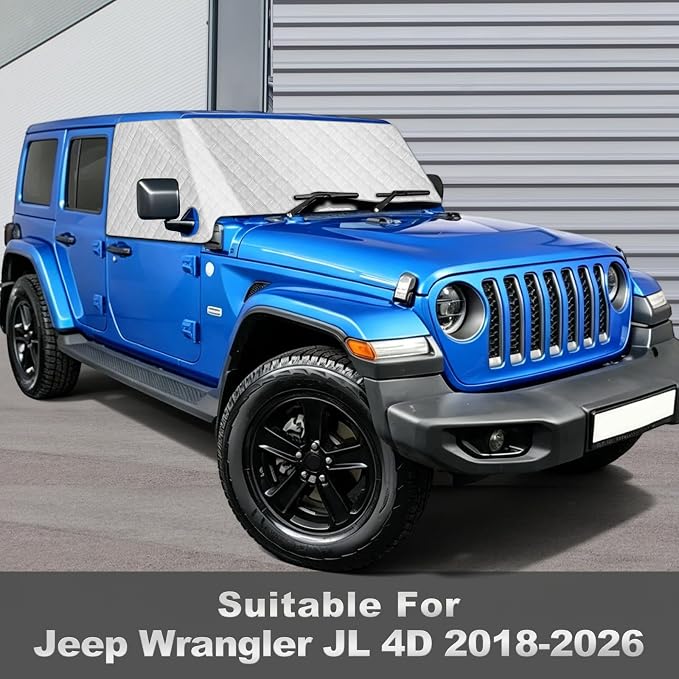 Windshield Sun Shade for 2018-2026 Jeep Wrangler JL, External 5-Layer Reflective Sunshade for 2018-2026 Jeep Wrangler JL
