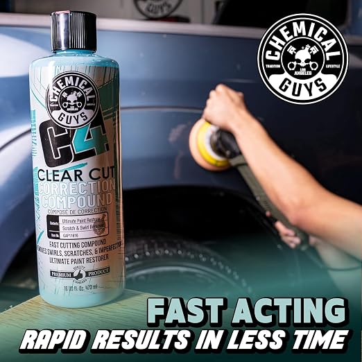 Chemical Guys, C4 Clear Cut Correction Compound for Paint Defects, 16 oz | Pro compound cuts swirls, holograms and scratches from clear coat, leaving a smooth, glossy, correction-ready finish