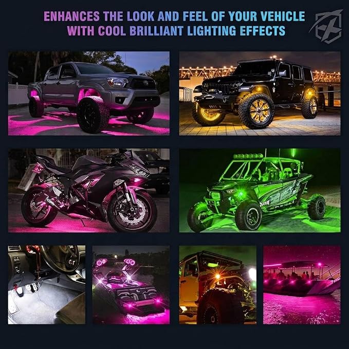 Xprite Colorful LED Rock Lights Kit with Bluetooth & Wireless Remote Controller, Multicolor Cars Underglow, Wheel, Footwell Neon Light Kits, for Off-Road UTV ATV Trucks SUV Motorcycle Boats - 10 Pods