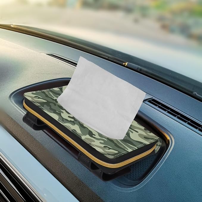 Camouflage Car Visor Accessories Rectangular Sun Visor Napkin Holder PU Leather Visor Tissue Holder Mask Holder for Car Easy to Install