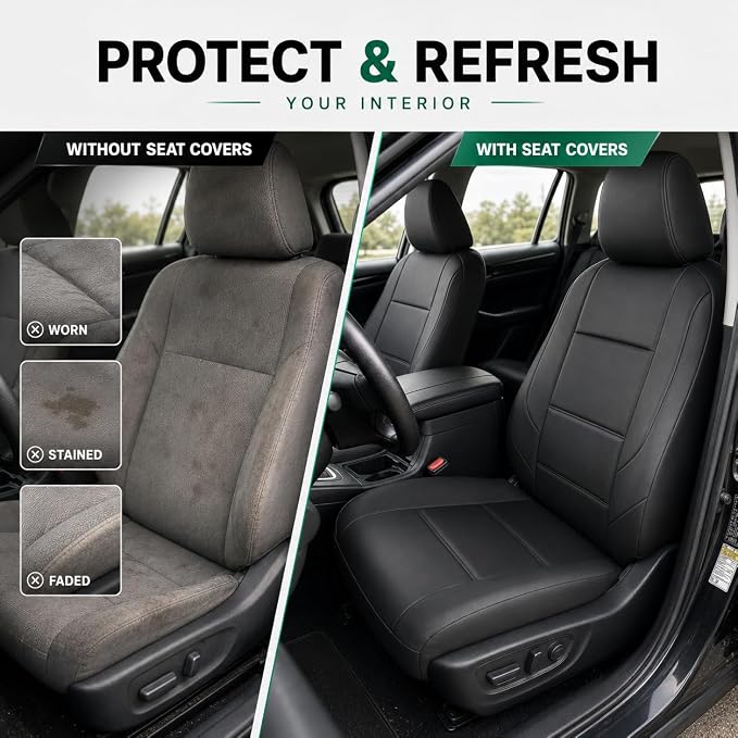 GIANT PANDA Front Seat Covers for Nissan Rogue Altima Sentra Versa Kicks Frontier Murano Pathfinder Maxima,Faux Leather Bucket Seat Cover Fit Nissan Seat Protectors (Black&Gray) 2-Pack