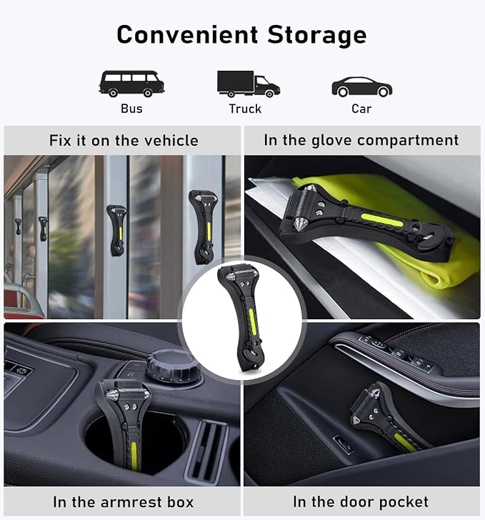 Car Safety Hammer 4 Pack, Car Window Glass Breaker and Seat Belt Cutter Auto Emergency Escape Tool with Light Reflective Tape for Family Rescue, Life Saving Survival Kit