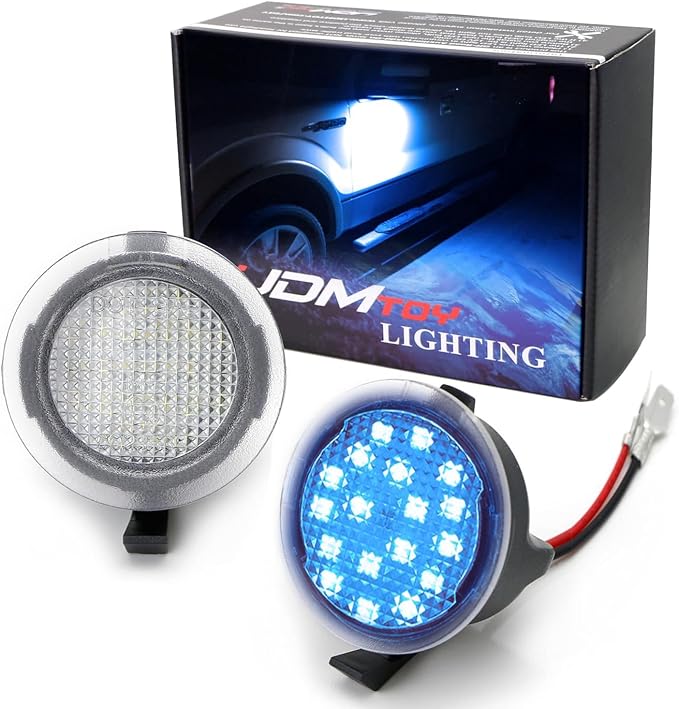 iJDMTOY Ultra Blue LED Under Side Mirror Puddle Lights Compatible With Ford F150 Raptor Edge Explorer Flex, Lincoln Navigator Mark LT MKX etc. (Powered by 18 pcs White SMD LED Lights)