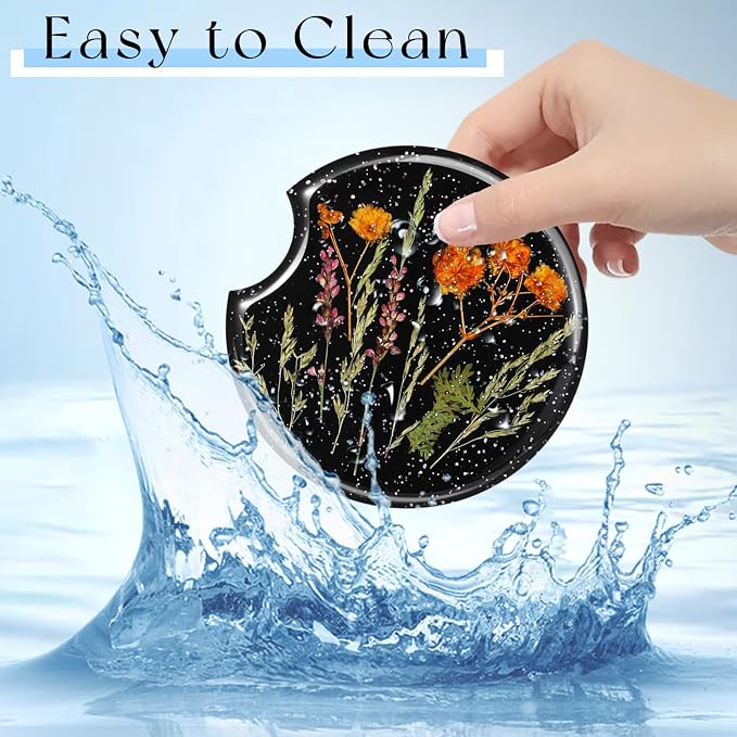 Swooflia Flower Car Cup Holder Coasters for Women - 2.75 Inch Cute Resin Clear Automotive Drink Cupholder Insert Car Accessories 2 Pack Black White
