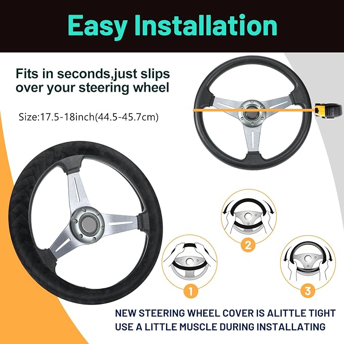 DaisyInner 17.5-18 Inch Steering Wheel Cover for Semi Truck No-Slip & Comfy Grip for Semi Trucks, Rv, Big Rig and 18 Wheelers(Quilted,Velvet,Black)